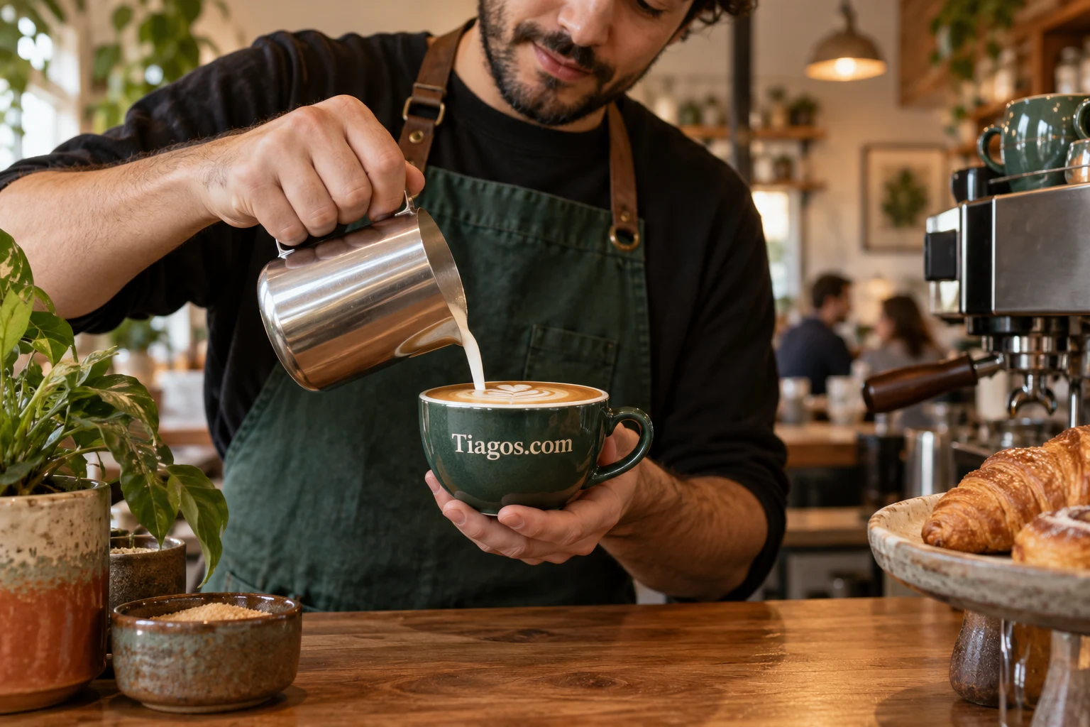 Coffee service in an intimate neighborhood cafe